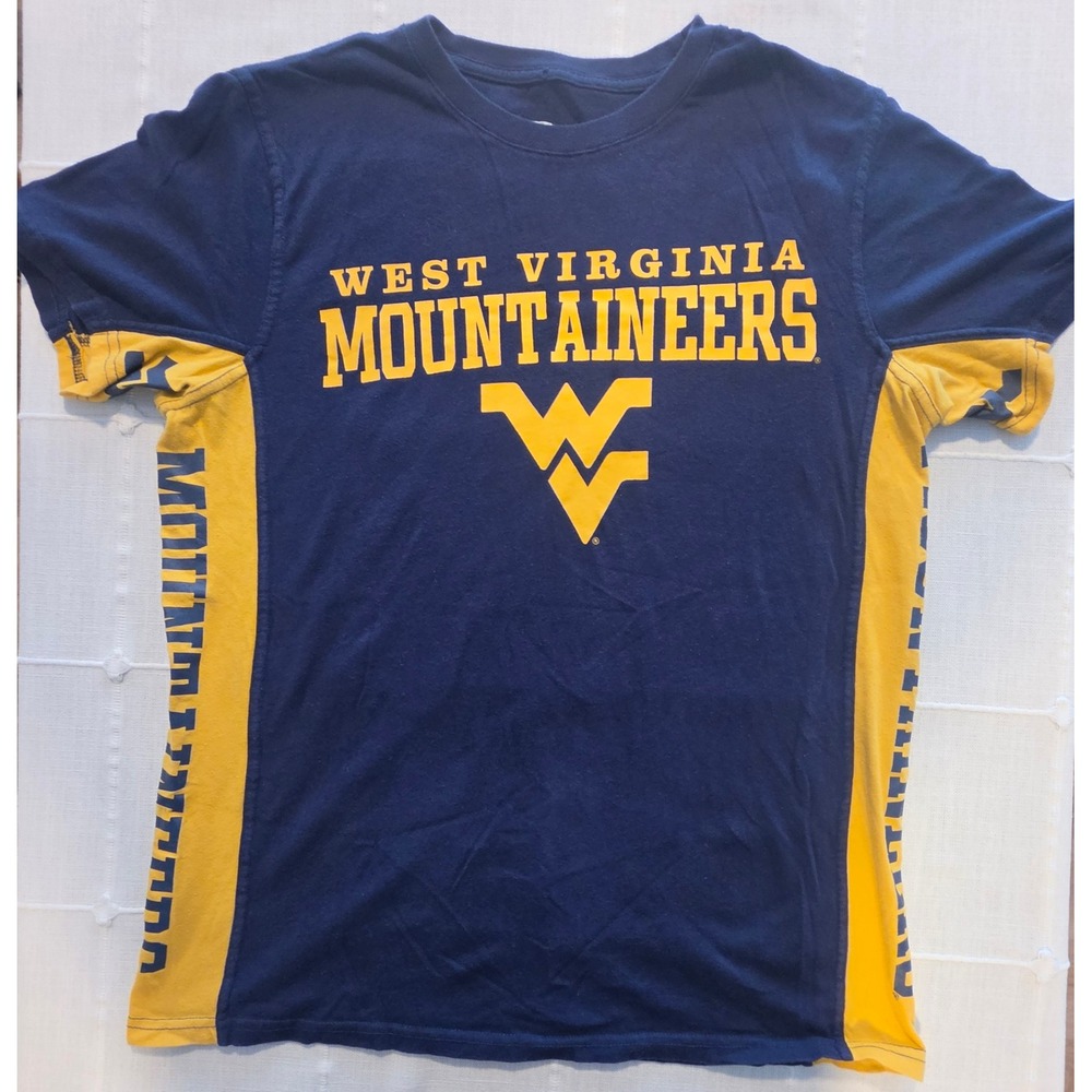 Hands High West Virginia Mountaineers T-Shirt Navy Blue Yellow Mens L WVU Tee